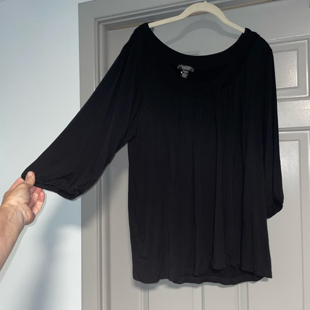 Size 1X Black Top - Spense Lightweight Scoop Neck 3/4 Sleeve